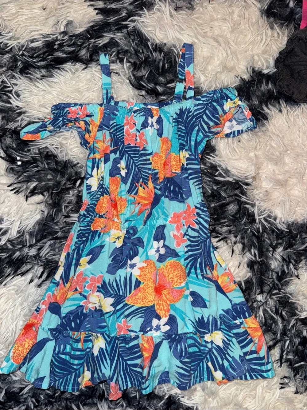 The Children's Place Blue Tropical Floral Off-Shoulder Sundress